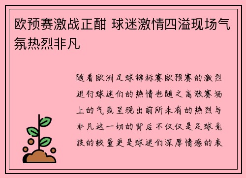 欧预赛激战正酣 球迷激情四溢现场气氛热烈非凡